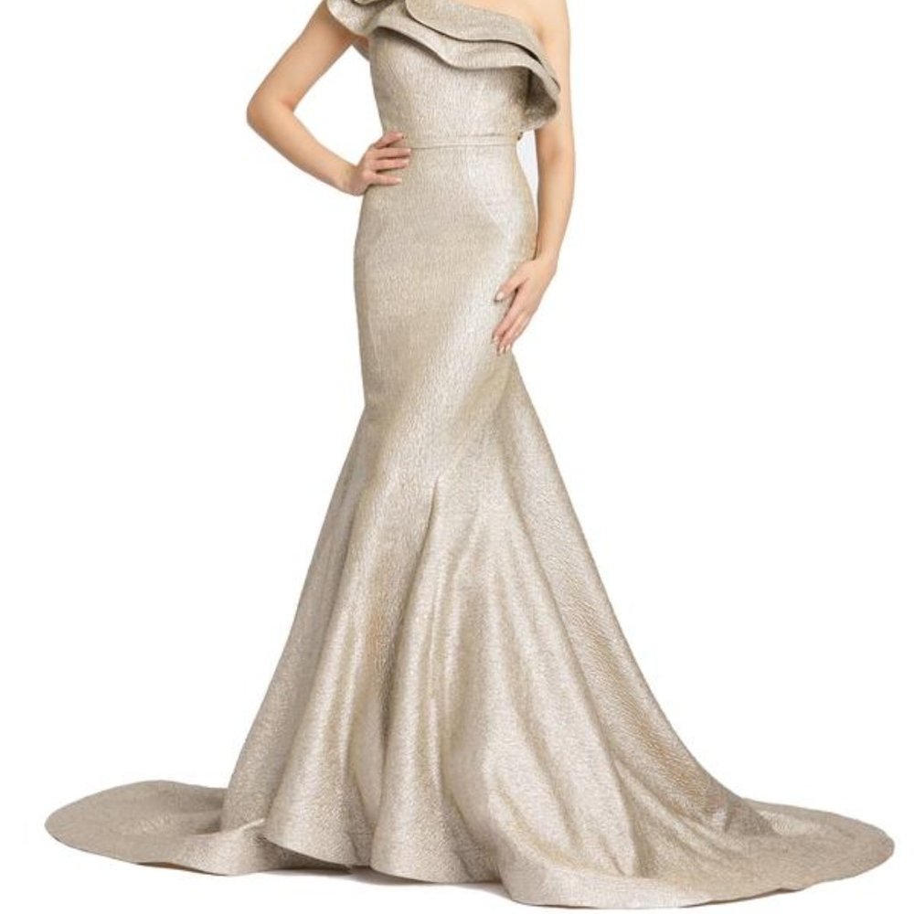 MAC Duggal ONE-SHOULDER RUFFLED TRUMPET GOWN 67284D - Picture 4 of 11
